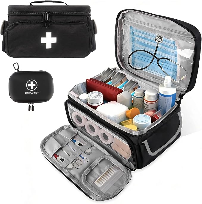 First Aid Bag Empty Large 11.5x7.7x7 inch, with Hanging Bag, Empty First Aid Kit for Pet, Home, Car, Travel, Camping, Em