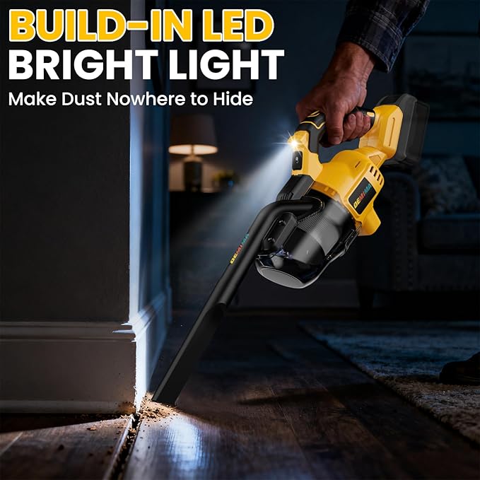 Cordless Vacuum for Dewalt Battery, 5 in 1 Lightweight Handheld Vacuum Cleaner with 500W Powerful Motor, 46 CFM Portable Hand Vacuum with Filtration HEPA for Floor, Carpet(Battery Not Included)