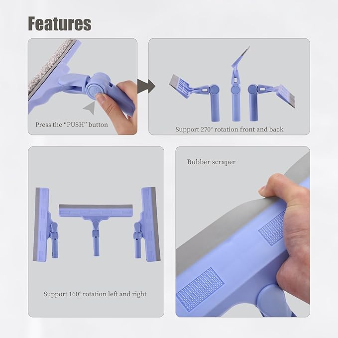 Shower Squeegee for Glass Doors, Cleaning Tile Wall,Car,Windshield Squeegee with 12" Blade and 15" Long Handle Bathroom Cleaner Tool for Household Home Window Mirror,