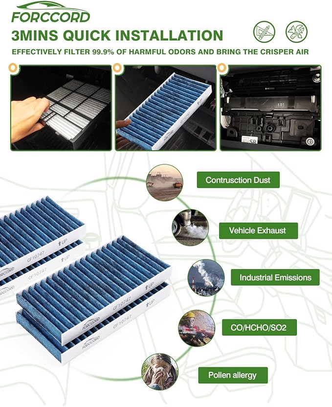 4-Pack HEPA Cabin Air Filter Fits for Jeep Liberty (2008-2012)/ Dodge Nitro (2007-2011) Activated Carbon Cabin Filter Replacement CF10747 68033193AA Car Accessories