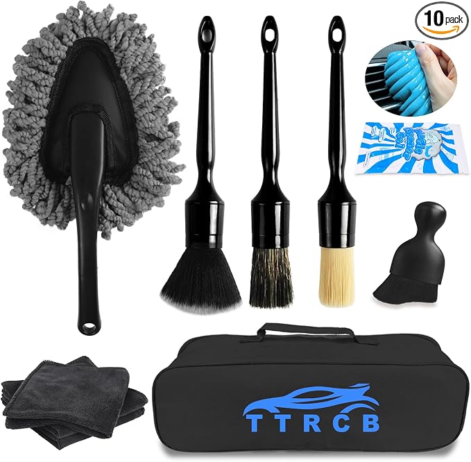 10PCS Car Detailing Cleaning Kit Interior Cleaner, Car Detailing Brushes, Car Duster, Car Cleaning Gel, Microfiber Clean