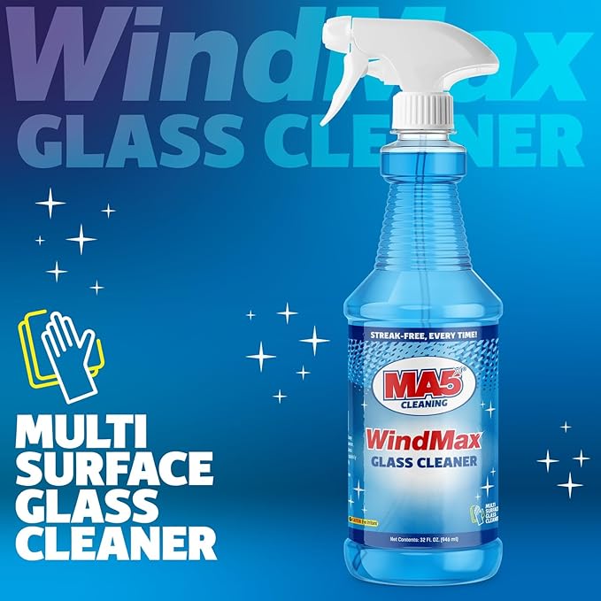 MA5x WindMax Glass Cleaner Spray – Window, Mirror, Shower & Glass Stovetop Cleaner – Streak-Free, Eco-Friendly, Pack of 2, 32oz Bottle