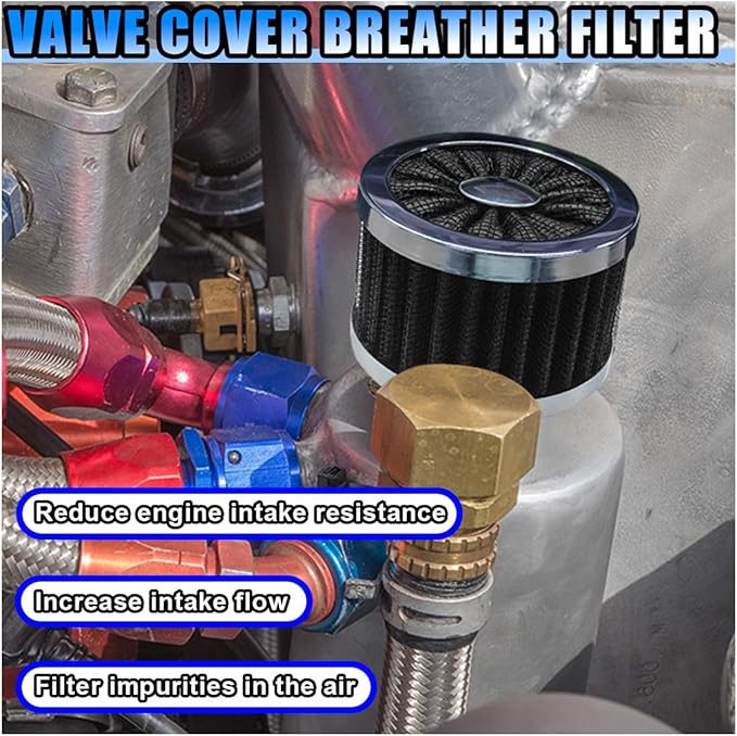 23mm Car Air Filter, 0.9'' High Flow Vent Valve Cover, Breather Filter, Universal Cold Air Intake Filter Breather, Car Accessories Fits Car Motorcycle (Black)