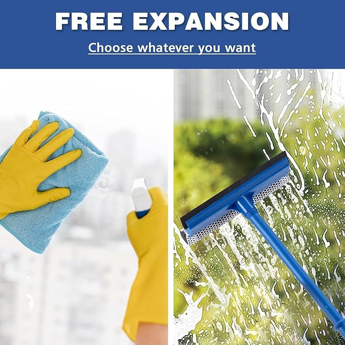 Professional 2-in-1 Window Squeegee, Equipped with a 15.9-Inch Plastic Handle, Soft Rubber Blade and Highly Absorbent Sponge, Ideal for Cleaning Glass,Shower Enclosures and High Outdoor Windows.