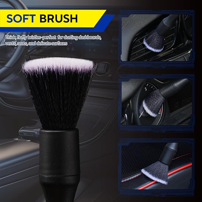 2PCS Car Detailing Brush Set, Ultra Soft Bristle Auto Interior Cleaning Brushes, Scratch-Free Dashboard Duster Kit for Vents, Leather, Screen, Console and Household Cleaning