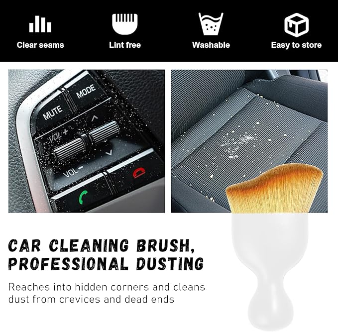Ziciner Car Detailing Brush, Curved Soft Bristles Auto Removal Dust Collectors, Universal Vehicle Dashboard, Air Conditioner Vents etc Interior Cleaning Tool Accessories (White)
