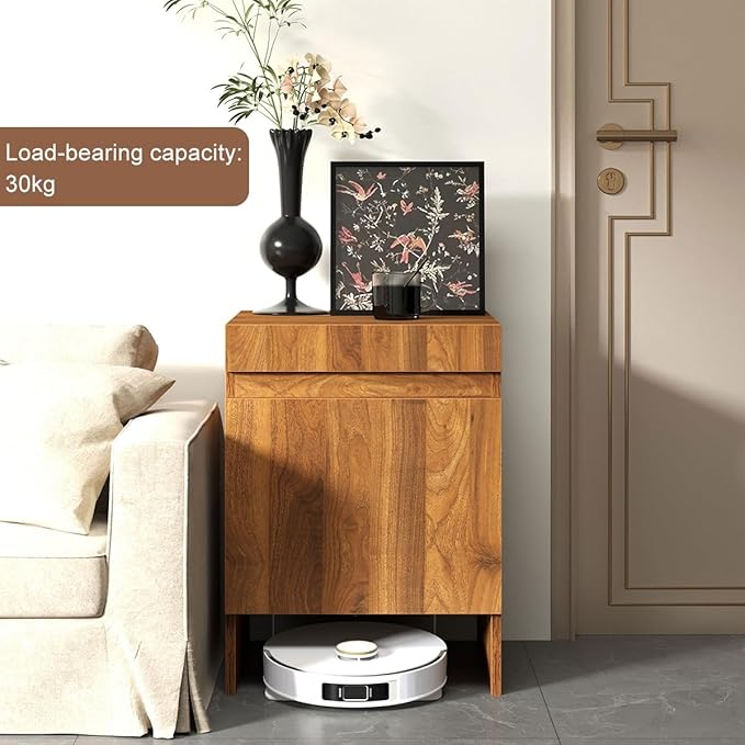 Robot Vacuum Stand Cabinet,Storage Cabinet with Doors for Robot Vacuum Cleaner,End Side Table for Home Office,Wood Freestanding Rack for Living Room Home Office Kitchen(Gray)