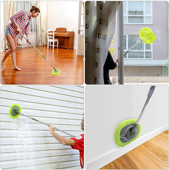 Wall Cleaner, Max 66'' Wall Mop with Long Handle, Ceiling Dust Mop with 15° Labor-Saving Elbow Extension Pole, Baseboard Duster Washer Scrubber, High Reach Window Cleaning Brush, Roof Cleaning Tool-GN