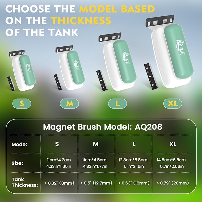 AQQA Aquarium Magnet Glass Cleaner - Enhanced Magnetic Fish Tank Cleaner with 2 Types of Blades, Self-Floating Aquarium Glass Scrubber Algae Scrapers for up to 0.63" Thick Glass/Acrylic Aquariums (L)