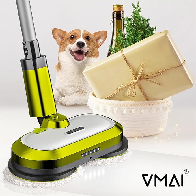 VMAI Cordless Electric Mop with Water Spray & Detachable Battery, Rechargeable Floor Spin Mop & Scrubber with LED Headlights, Washable Pads, Lightweight for Hardwood Tile Marble Floor Cleaning