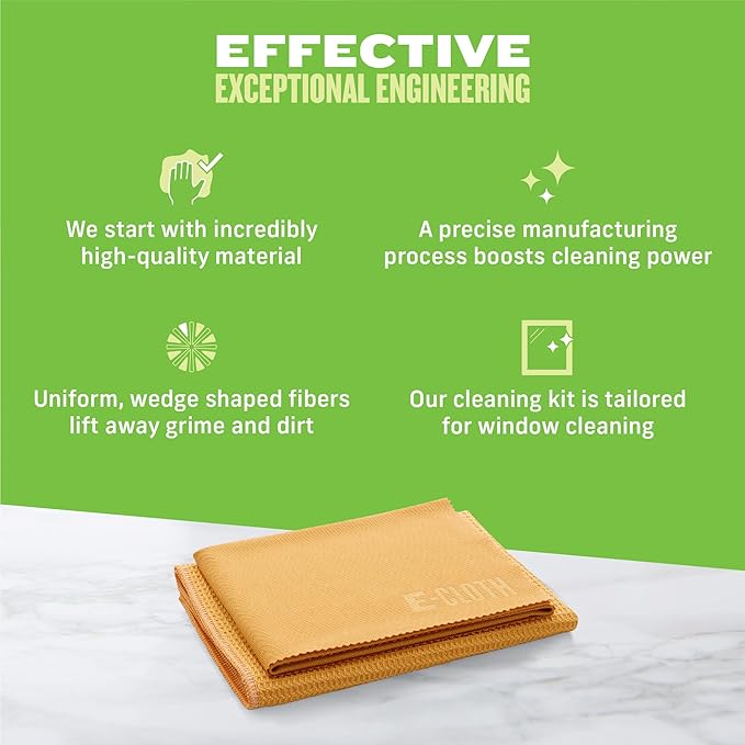 E-Cloth Microfiber Window Cleaning Cloth Kit - Glass Cleaning Cloth for Windows, Mirrors, Cars, Lenses, Eyeglasses, & More, Streak Free Clean, Machine Washable Reusable Towel - Tangerine Orange