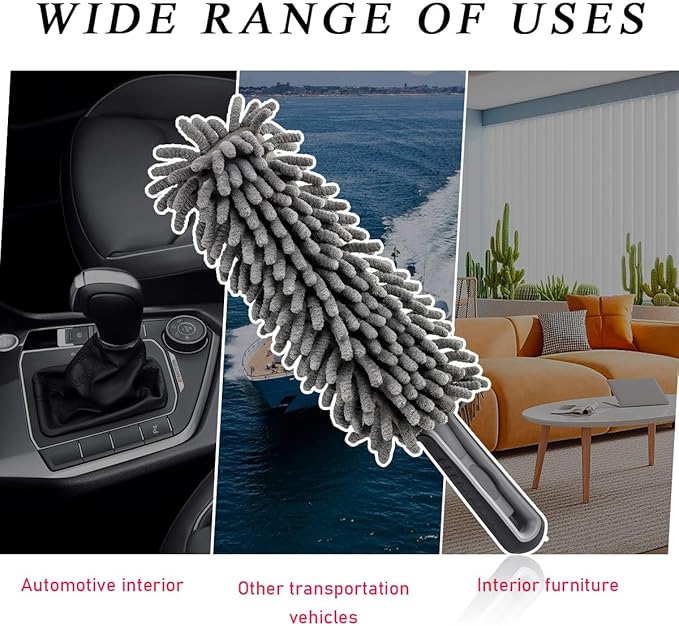 Car Dusting Brush, Portable Microfiber Scratch-Free Vehicle Duster with Soft Grip Handle, Multifunctional Large Dash Cleaner for Car/Truck/SUV, Universal Car Accessories