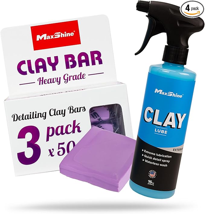 Maxshine Clay Lube Spray (16oz) & Clay Bar Set (3-Pack) | Synthetic Lubricant for Clay Block & Clay Bars | Hyper Slick F