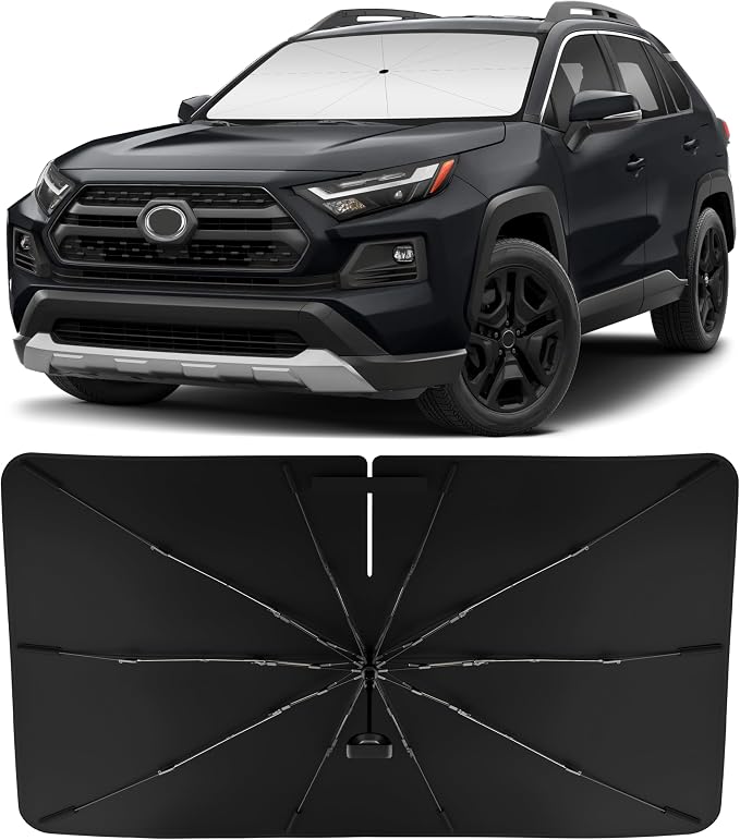 INSAUTO Windshield Sun Shade Umbrella for Toyota RAV4 2019-2025, Foldable Front Windshield Sunshade with Storage Bag, Bl