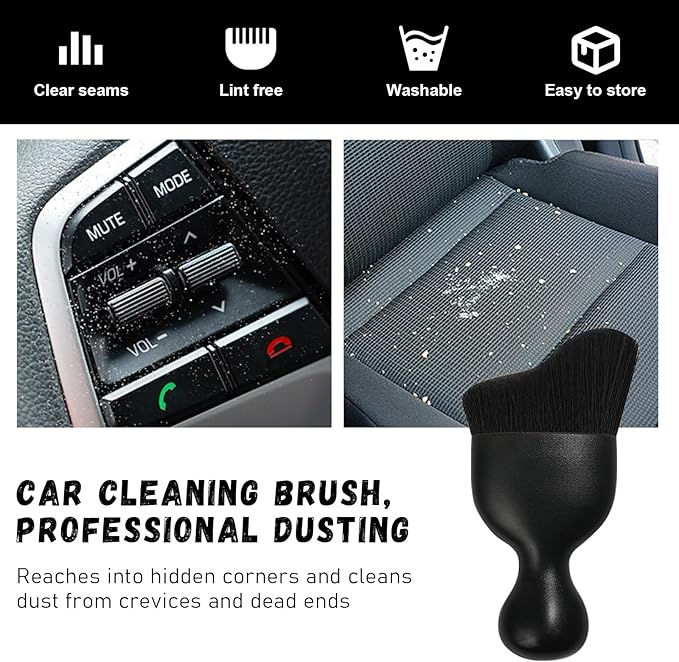 Ziciner Car Detailing Brush, Curved Soft Bristles Auto Removal Dust Collectors, Universal Vehicle Dashboard, Air Conditioner Vents etc Interior Cleaning Tool Accessories (Black)
