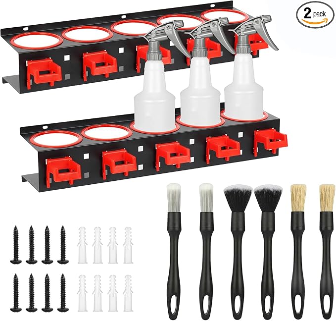 2 Set Spray Bottle Storage Rack,Wall Mount Spray Can Holder Garage Bottle Organizer, Hanging Rail Car Beauty Shop Access