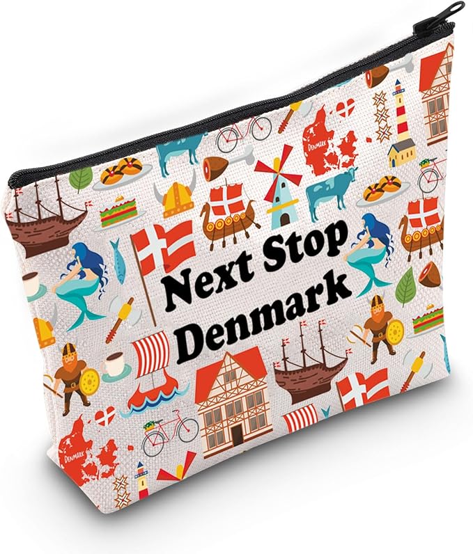 JXGZSO Denmark Travel Gift Next Stop Denmark Cosmetic Bag Traveler Gift Denmark Vacation Makeup Bag Danish landmark Trip