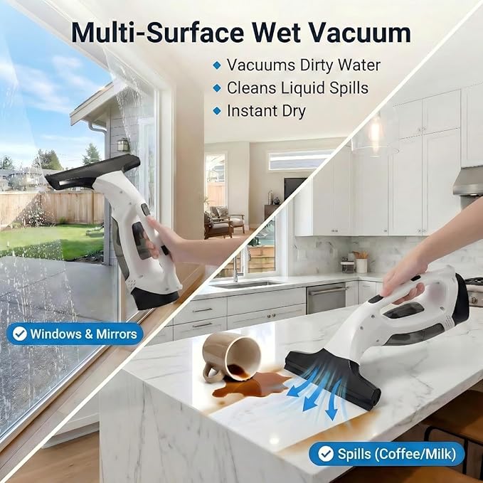 Electric Window Vacuum Squeegee, 2200mAh & 2000Pa Cordless Window Cleaner Tool with 150ml Water Collection Tank, Window Cleaning Kit for Shower Glass, Car, Door, Mirror, Home