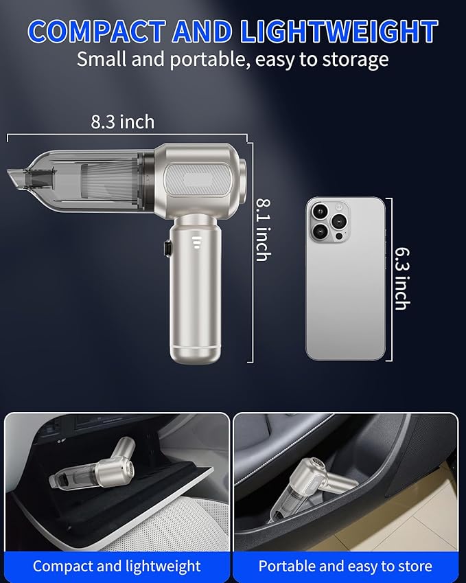 Handheld Vacuum Cordless, 16000Pa Strong Suction Car Vacuum Cleaner Rechargeable, 2-in-1 Blow & Suction, 140W High Power Hand Vacuum for Car, Desk, Keyboards, Pet Hair