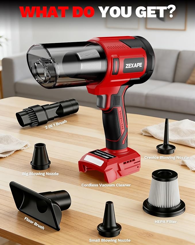 Cordless Vacuum Cleaner for Milwaukee Battery, 5 in 1 Lightweight Electric Handheld Vacuum with 3 x HEPA Filter, 20KPA Powerful Suction, 200W Brushless Motor for Carpet,Sofa,Car (Battery Not Included)