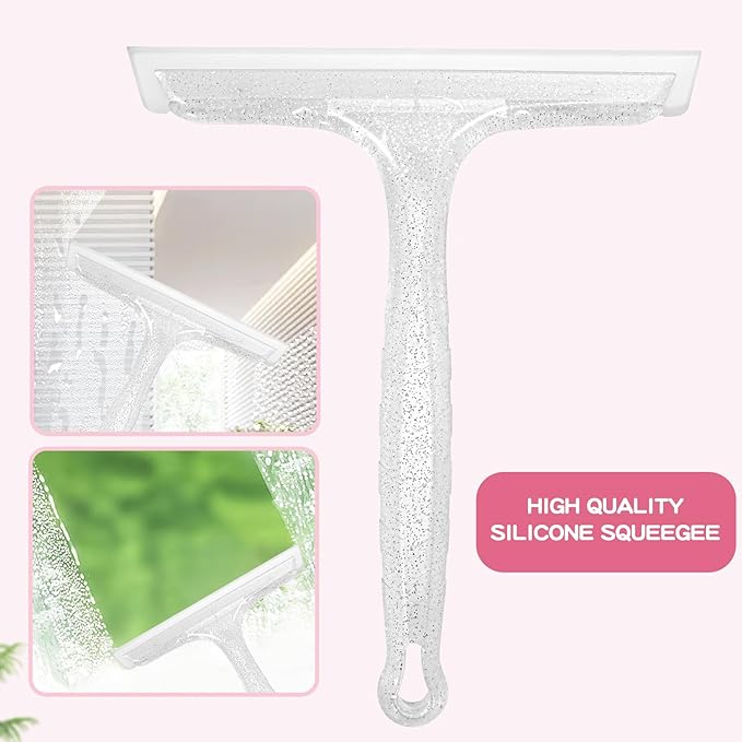 8" Silicone Shower Squeegee for Glass Doors with Silver Hair Comb Set, Bathroom,Kitchen Safe Water Blade, Car Window,Mirror, Tile Scraper — Ideal for Hair Care and Glass Cleaning