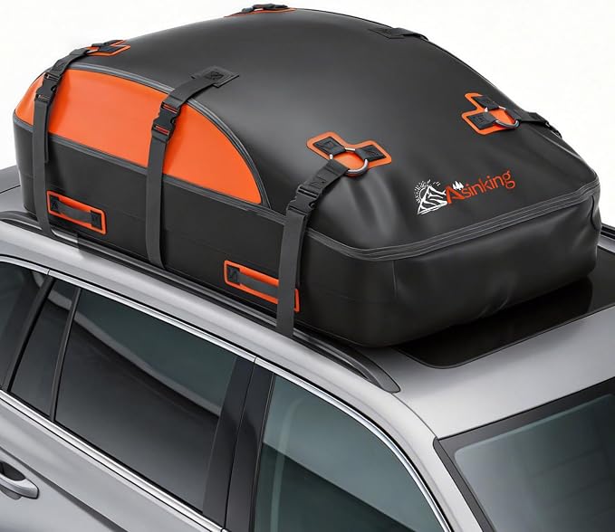 Asinking Car Rooftop Cargo Carrier Bag, 100% Waterproof Non-Rip 20 Cubic Feet Car Roof Bag for All Vehicles with/Without