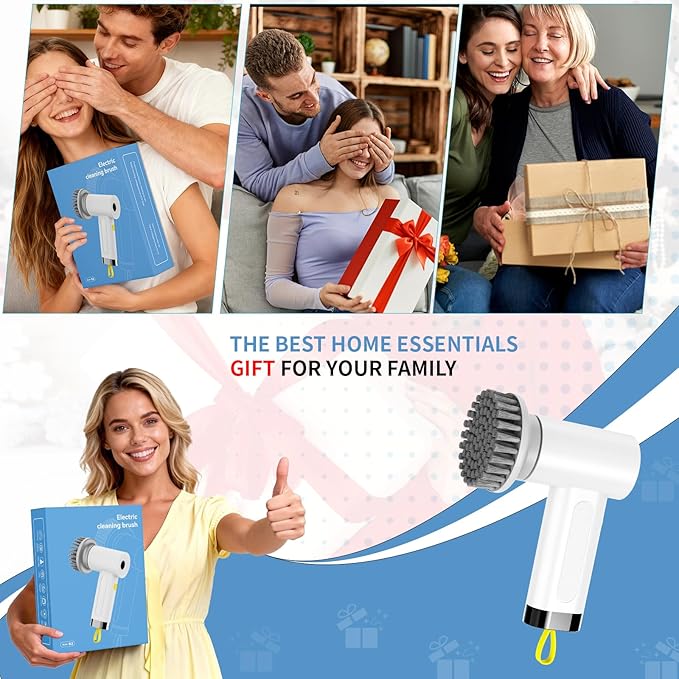 3000mAh Cordless Electric Spin Scrubber, 20W High-Torque IPX7 Waterproof Cleaning Brush with 6 Replaceable Heads, Dual Speed 150-180 Mins Runtime for Kitchen Bathroom Car
