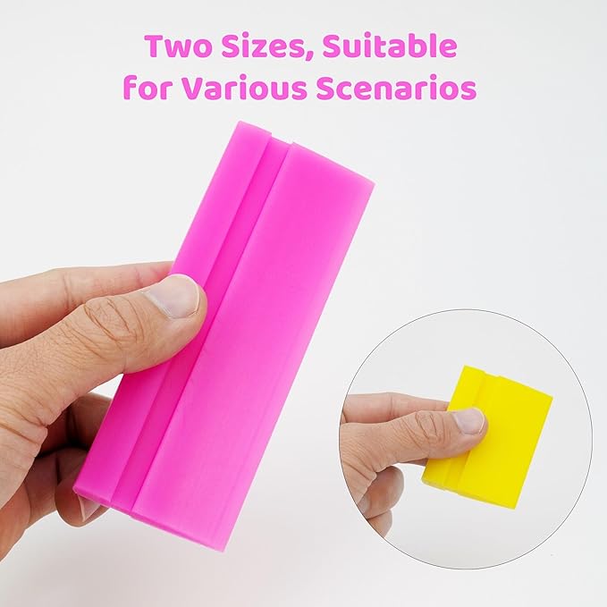 2-Piece DIY Mini Squeegee Set - Soft Silicone Window Tint Squeegee for Glass, Mirror, Shower - (pink4.7in x 1.9in, yellow2.4in x 1.9in)