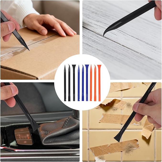 9pcs Car Detailing Pick Set Kit, Anti-Scratch Plastic Scraper Tools, Multi-Functional Non Scratch Cleaning Supplies for Auto Interior Narrow Spaces Kitchen Crevice Gaps Paint (Blue, Black, Orange)