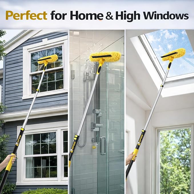 18ft Squeegee Window Cleaner with Extension Pole,2 in 1 Window Cleaning Tool with 3-Stage Telescopic Pole & Rotatable Head,Window Washing Equipment for Solar Panel, RV, Indoor/Outdoor Window,Car Glass
