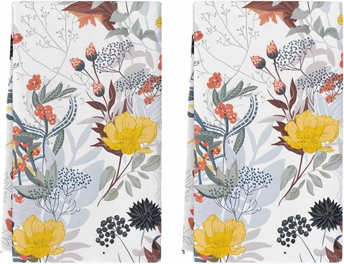 Teamery Kitchen Towels, Colorful Flowers Towels, Dish Towels Kitchen Accessories, Microfiber Cleaning Cloth Kitchen Deco