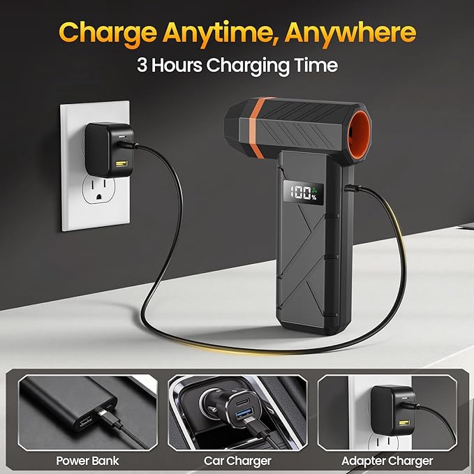 Dzaki Compressed Air Duster & Vacuum 2-in-1, 140000RPM Electric Air Duster, 4-Gear Adjustable Rechargeable Cordless Mini Dust Blower with LED Light Fast Charging for Keyboard PC Car Home Outdoor