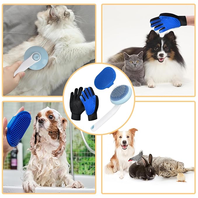 Cat Grooming Glove Brush,Self-Cleaning Slicker Pet Brush for Short and Long Haired Pets,Dog Bath Brush for Shedding and Grooming,Removes Loose Hair and Tangles,Promote Circulation