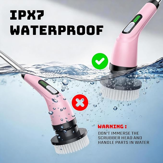 Highyes Electric Spin Scrubber for Cleaning Bathroom: Cordless Power Shower Scrubber - Electric Cleaning Brush for Tile Tub - Pink