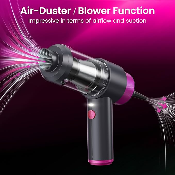 Car Vacuum Handheld Vacuum Cleaner, 15000PA Suction, Mini Vacuums with Air Duster and Blower, Portable Hand Held Vacuum for Car, House, Crumbs, Hair (Pink)