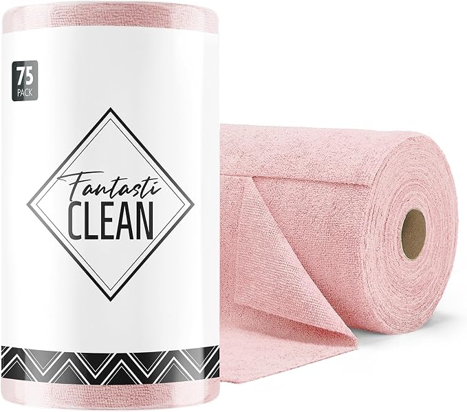 Fantasticlean Microfiber Cleaning Cloth Roll -75 Pack, 12" x 12" (Pink)