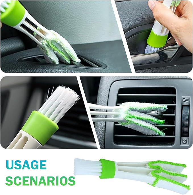 3 PCS Mini Duster for Car Air Vent, Dual-ended 3 Arm Microfiber & Soft Brush Head, Portable Washable Cleaning Tool, for Air Conditioning Vent & Fan & Keyboard & Blind (Green)