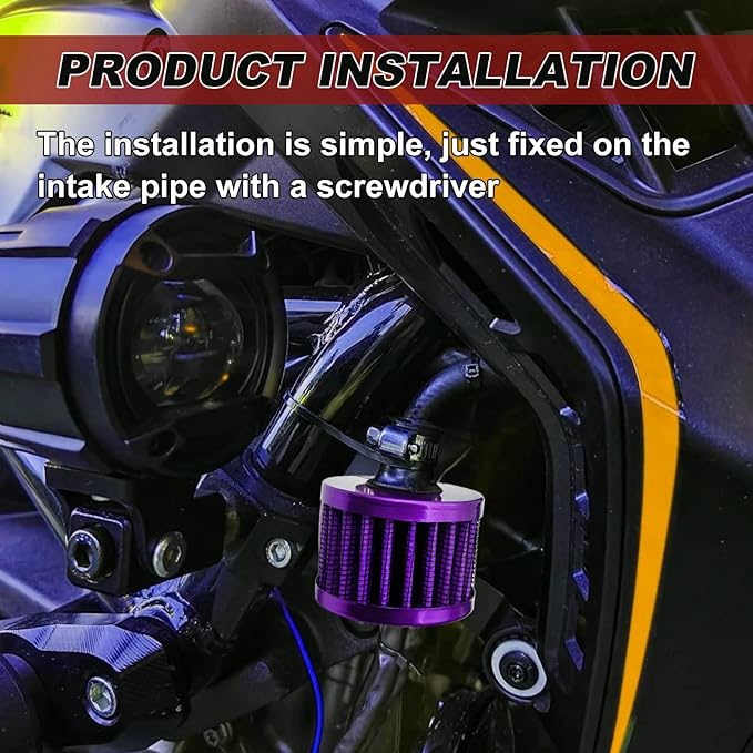 2 Pieces 12mm Universal Air Filter and Crankcase Breather Kit High Flow Cold Air Intake Filter, Turbo Vent Valve Cover Breather for Car Motorcycle Purple