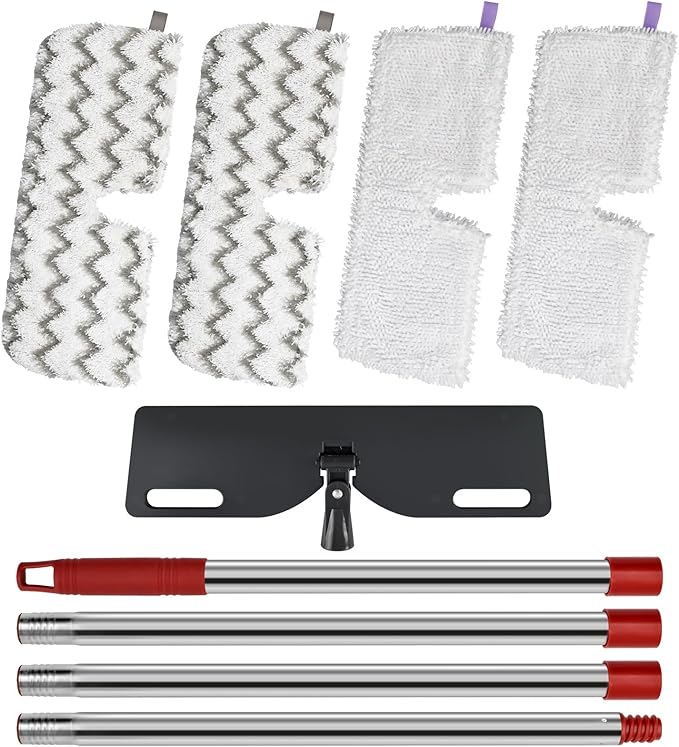 Microfiber Mops for Floor Cleaning, Dust Flat Flip Mop for Hardwood Floors with 2 Heavy Scrub Mop Pads & 2 Soft Pads and Adjustable 58” Mop Handle, Dual-Action Washable Floor Mops for Wet & Dry Clean