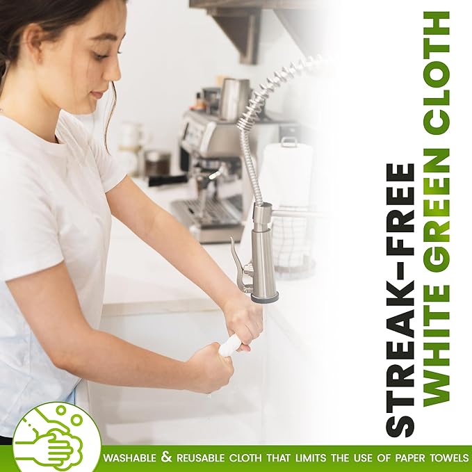 The White Green Cloth 4-Pack Reusable Cleaning Cloths for Streak-Free Windows, Mirrors & All-Purpose Use – Chemical-Free, Absorbent, Non-Abrasive, 16" x 16" White Cleaning Rags, Made in The USA
