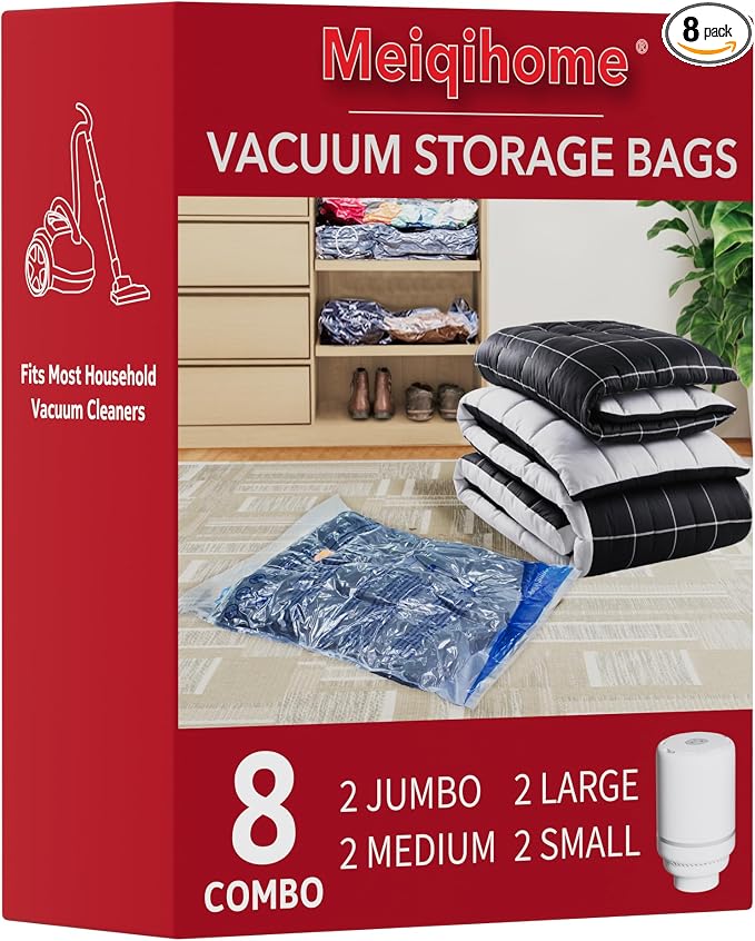 Vacuum Seal Bags for Clothing Travel & Home Storage, travel vacuum bags with pump, Store Blankets, Comforters, Pillows,