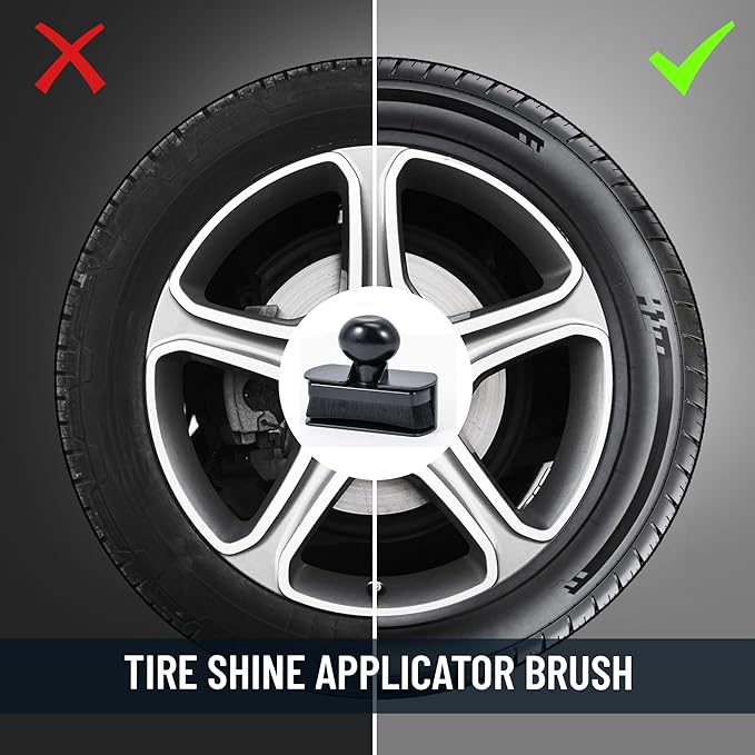 Car Tire Shine Applicator,Vegan Tire Shine Applicator with Curved Brush Head - Large Automotive Tire Dressing Applicator Brush with Storage Stand for Tire Detailing, 3.6 Inch Length -2pcs (Black)