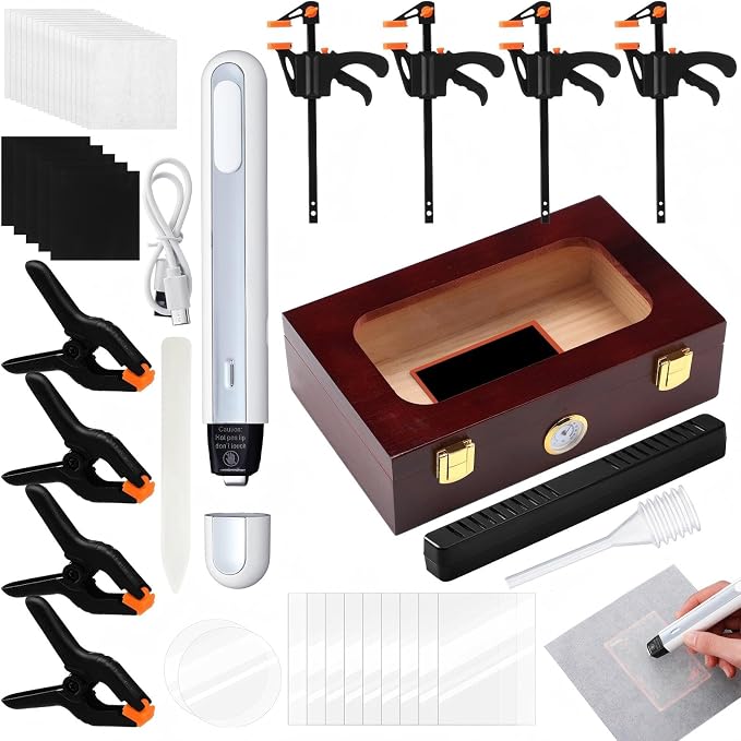 Grinsvalley 53 in 1 Card Cleaning Kit with Humidor and Heat Pen, Wood