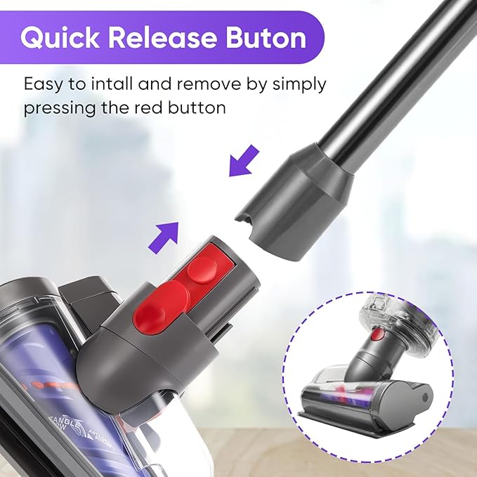 Mini Motorized Tool Brush Head Compatible with Dyson V7 V8 V10 V11 V15 Cordless Vacuum Cleaner, Handheld Couch Vacuum Attachment Anti-Tangle Replacement Parts Head Suitable for Long and Pet Hair
