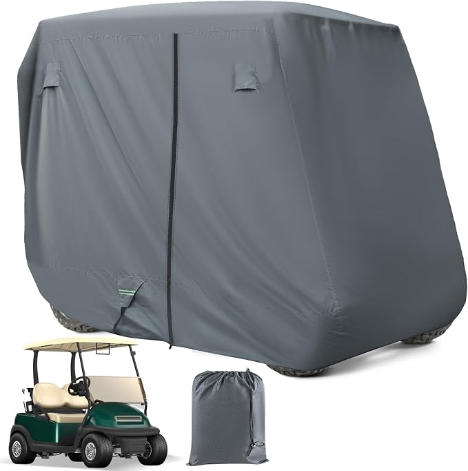 4 Passenger Golf Cart Cover, 620D Universal Waterproof Windproof Golf Cart Cover with Storage Bag, Suitable for EZ GO, C
