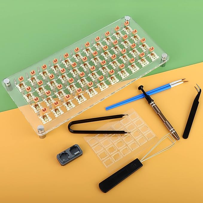 RUNJRX 44 Keyboard Switches Acrylic Lube Station,Switch Films 120Pcs,Switch Opener for MX Cherry Kailh Akko,Lube Tool for Mechanical Keyboard
