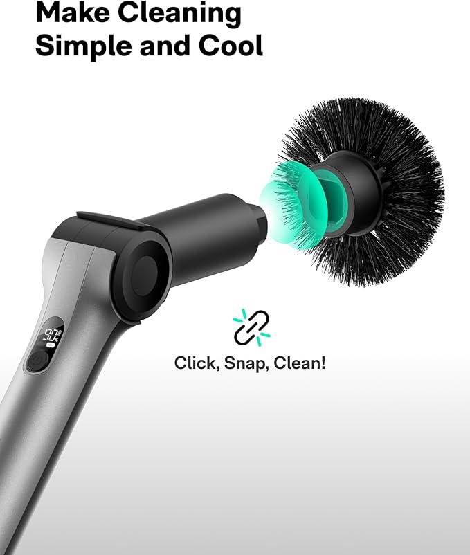 HOTO Flexi™ Cordless Electric Spin Scrubber, Adjustable Angle, Extendable Handle, Smart Display, IPX7 Waterproof, Powerful Cleaning Scrubber with 8 Replaceable Brush Heads, for Bathtub, Bathroom, Tile