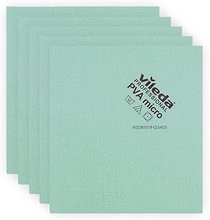 Vileda Professional | PVA Microfiber Green | All Purpose Cleaning Shammy | Shiny Streak Free Results | Synthetic Chamois Towel | Smooth & Absorbent Materials | 5 Pack