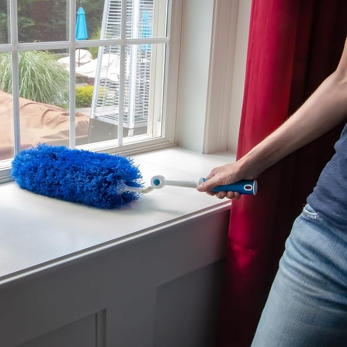 Unger Connect and Clean Microfiber Duster with Pivoting Handle, Dusters for Cleaning, Compatible with Telescopic Poles, Dusting Tools, Cleaner Tool for Windows, TVs, Moldings, Cupboards, Cabinets
