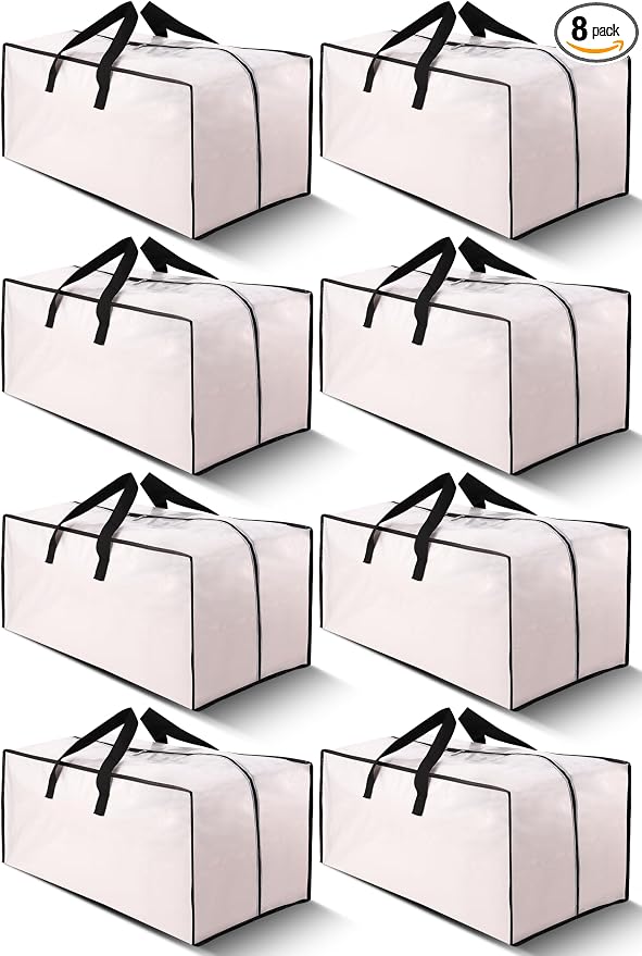 Cosy Family 8 Pack Heavy Duty Extra Large Moving Bags with Backpack Straps - Strong Handles & Zippers, Storage Totes For